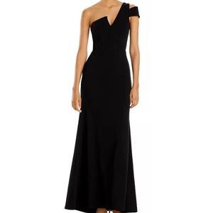 AQUA sz 8 black asymmetrical One-Shoulder Ruffled Maxi Dress Gown NWT B85